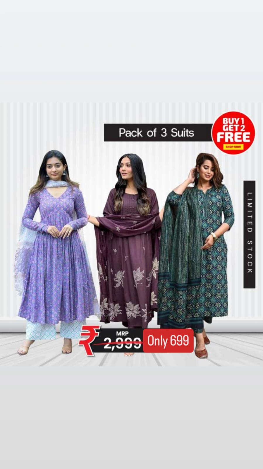 Pack of 3 Suits  Ivory, Navy Blue & Rust